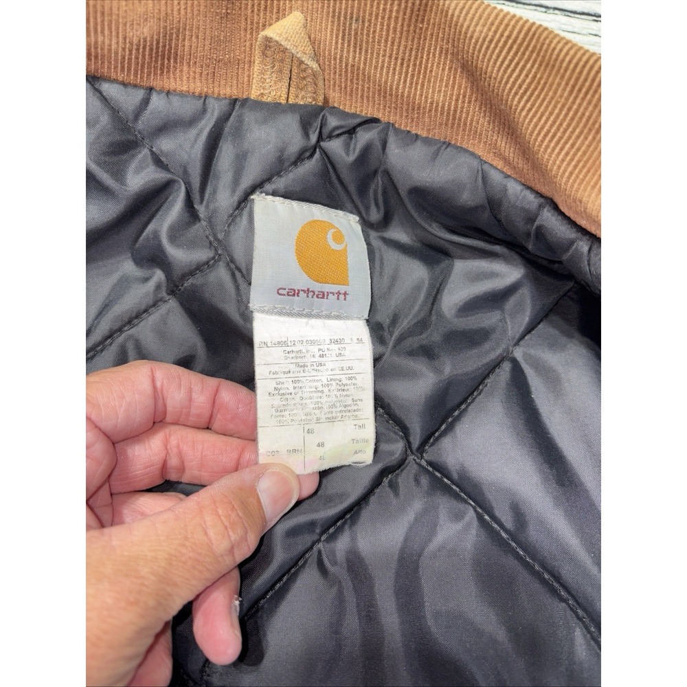 Men's Carhartt Brown Canvas Zip Jacket w/ Corduroy Collar, 48 Tall. C03 BRN READ - Picture 15 of 16